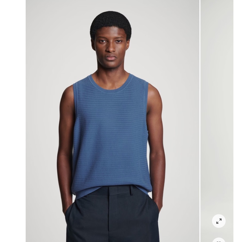 COS Mens Relaxed Fit Knit Vest Blue Textured Cotton Sweater Vest M